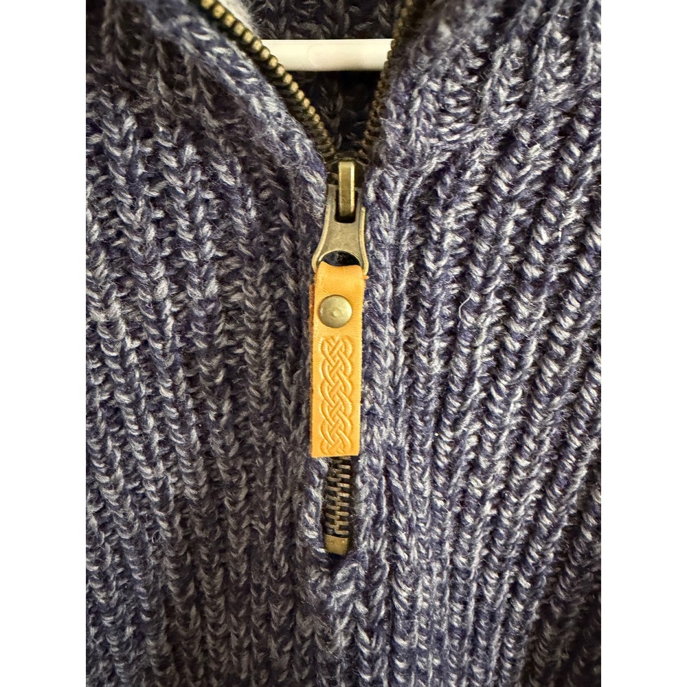 Aran Crafts Sweater Ireland Blue Merino Wool Men M 1/4 Zip Heritage Fisherman - Picture 5 of 8